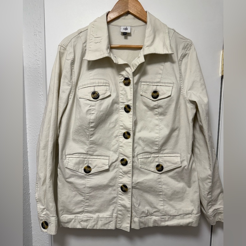 CAbi Cream Utility Jacket with Contrast Buttons